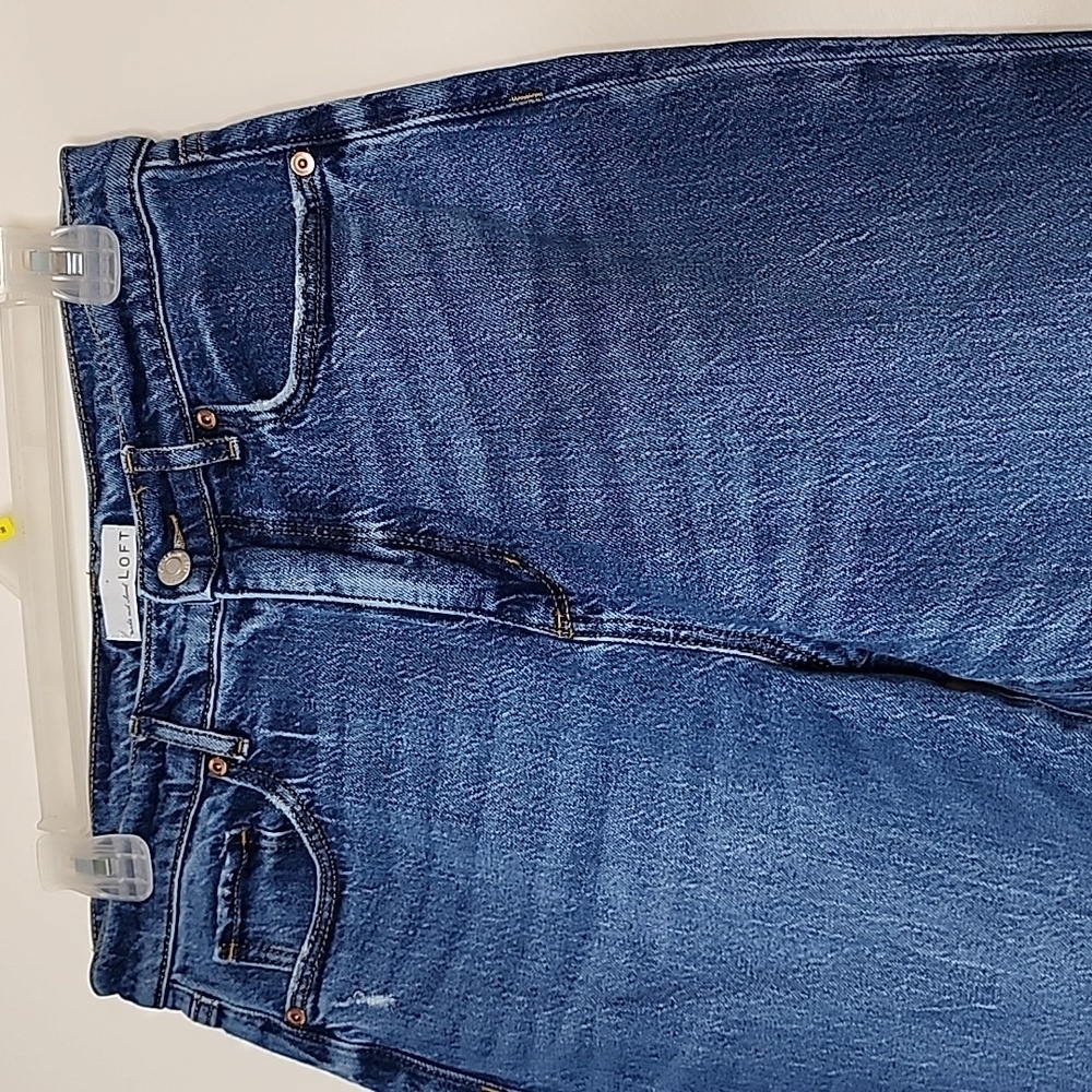LOFT The Straight Cuffed Medium Blue Women's Jeans High Waist Summer Preppy - Picture 2 of 16